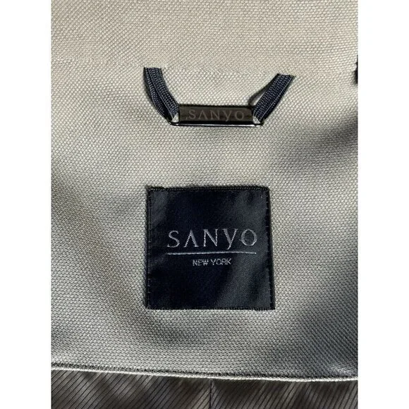 Vintage Sanyo New York Men’s Sz L Khaki Trench Coat Long Over Coat Made in Japan